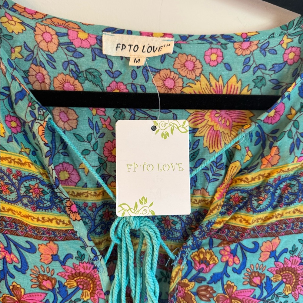 NWT Fp to love dress Womens Size M blue floral boho lagenlook